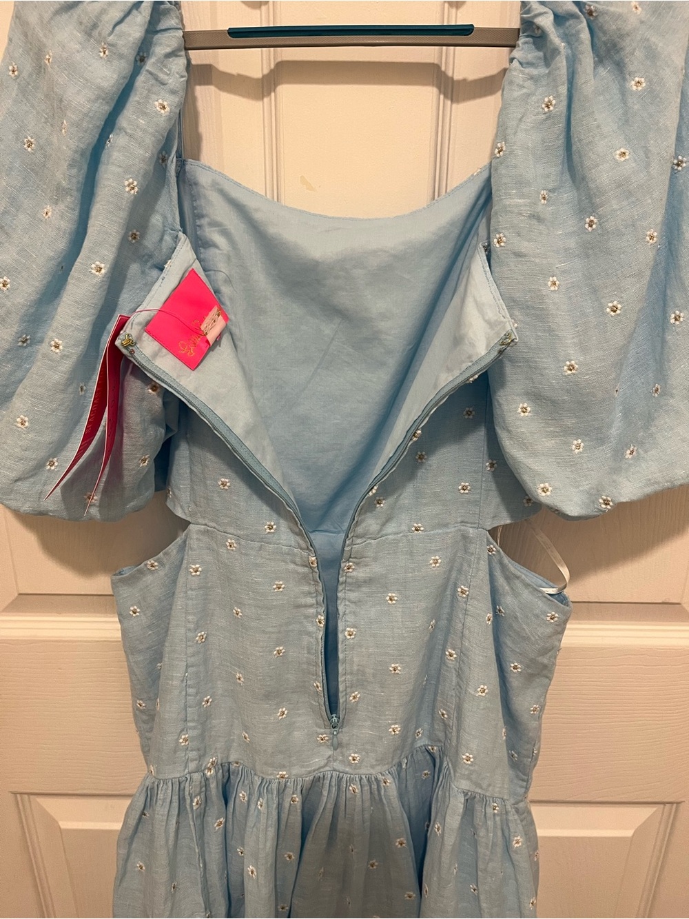 NWT Lilly Pulitzer Kylanne Elbow Sleeve Embr Linen Dress Hydra Blue Size 10 - Picture 10 of 16